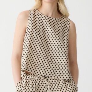 J. Crew Polka Dot Sleeveless Linen Top - Black and Tan- Size L